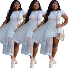 C4485 Sexy fashion lady white o-neck irregular mesh club mini dress for women clothing 2019